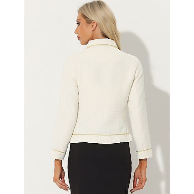 Women's Plaid Long Sleeve Vintage Outerwear Blazer Work Short Tweed Jacket Coat