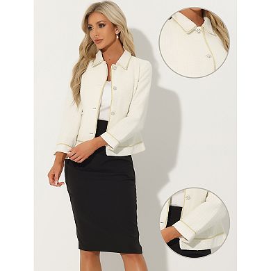 Women's Plaid Long Sleeve Vintage Outerwear Blazer Work Short Tweed Jacket Coat