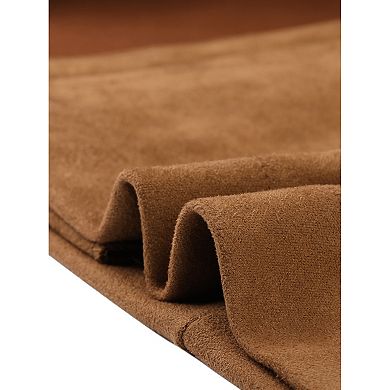 Women's Faux Suede Notched Lapel Strap Cuff Solid Double Breasted Tie Belt Trench Coat