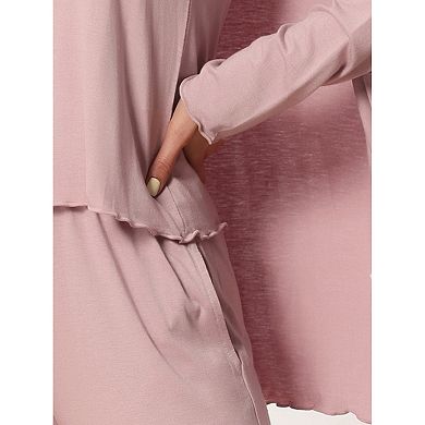 cheibear Womens 3 Pcs Sleepwear Solid Color Long Sleeve Tops Cami and Pants Pajama Set