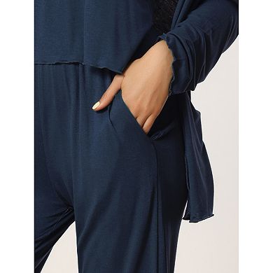 Womens 3 Pcs Sleepwear Solid Color Long Sleeve Tops Cami and Pants Pajama Set