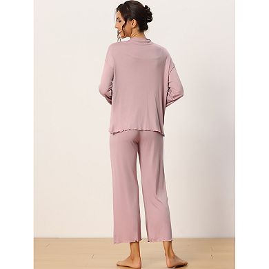cheibear Womens 3 Pcs Sleepwear Solid Color Long Sleeve Tops Cami and Pants Pajama Set