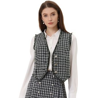 Plaid Waistcoat For Women's Fringe Trim Vintage 1950s Suit Vest
