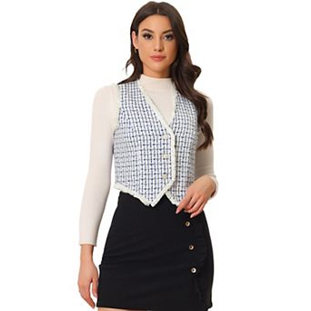 Plaid Waistcoat For Women's Fringe Trim Vintage 1950s Suit Vest