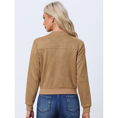 Faux Suede Cropped Coat for Women's Stand Collar Zip Up Biker Moto BomBer Jackets