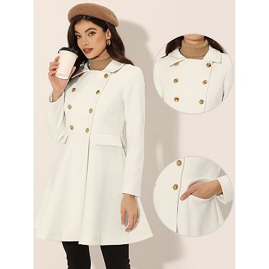 Women's Turn Down Collar Pocket Flap Double Breasted Outwear Winter Coat