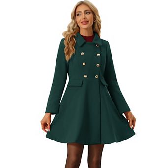 Women's Turn Down Collar Pocket Flap Double Breasted Outwear Winter Coat