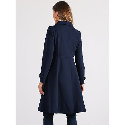 Women's Vintage Winter Coat a Line Overcoat Double Breasted Peacoat