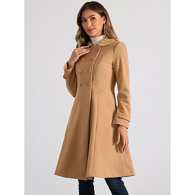 Women's Vintage Winter Coat a Line Overcoat Double Breasted Peacoat