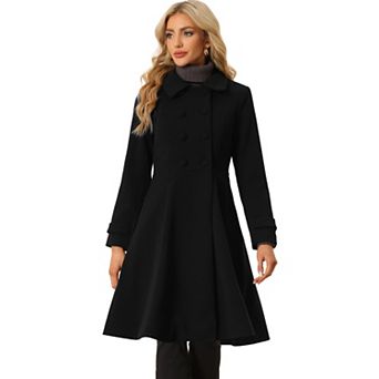 Women's Vintage Winter Coat a Line Overcoat Double Breasted Peacoat