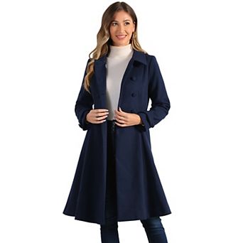 Women's Vintage Winter Coat a Line Overcoat Double Breasted Peacoat
