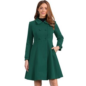 Women's Vintage Winter Coat a Line Overcoat Double Breasted Peacoat