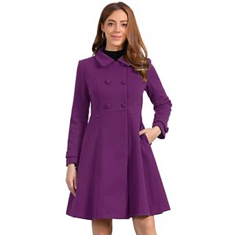 Women's Vintage Winter Coat a Line Overcoat Double Breasted Peacoat