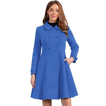 Women's Vintage Winter Coat a Line Overcoat Double Breasted Peacoat