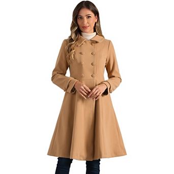 Women's Vintage Winter Coat a Line Overcoat Double Breasted Peacoat
