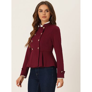 Peplum Steampunk Jacket for Women's Stand Collar Double Breasted Casual Office Blazer
