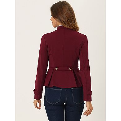 Peplum Steampunk Jacket for Women's Stand Collar Double Breasted Casual Office Blazer