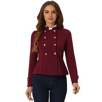 Peplum Steampunk Jacket for Women's Stand Collar Double Breasted Casual Office Blazer