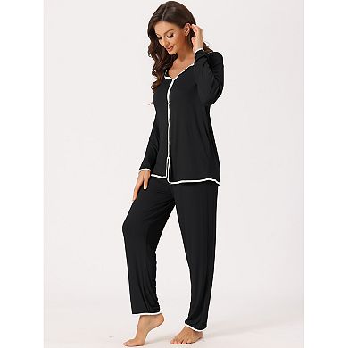 Cheibear Womens Sleepwear Pajamas Long Sleeve Pullover Tops With Pants Lounge Sets