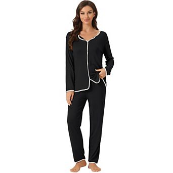 Womens Sleepwear Pajamas Long Sleeve Pullover Tops with Pants Lounge Sets