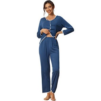 Womens Sleepwear Pajamas Long Sleeve Pullover Tops with Pants Lounge Sets