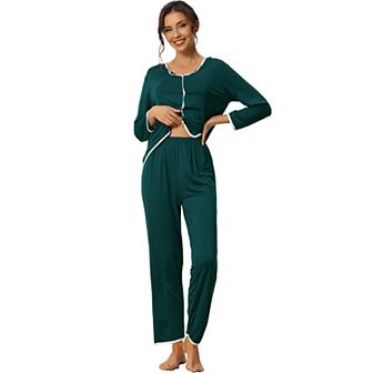 Womens Sleepwear Pajamas Long Sleeve Pullover Tops with Pants Lounge Sets