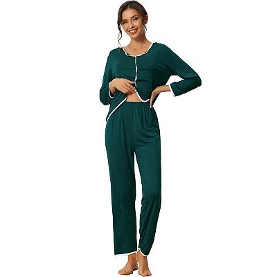 Womens Sleepwear Pajamas Long Sleeve Pullover Tops with Pants