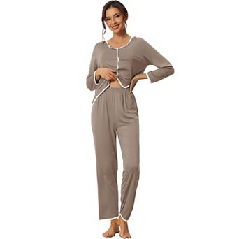 Womens Sleepwear Pajamas Long Sleeve Pullover Tops with Pants Lounge Sets