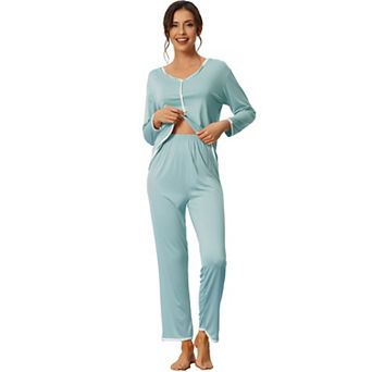 Womens Sleepwear Pajamas Long Sleeve Pullover Tops with Pants Lounge Sets