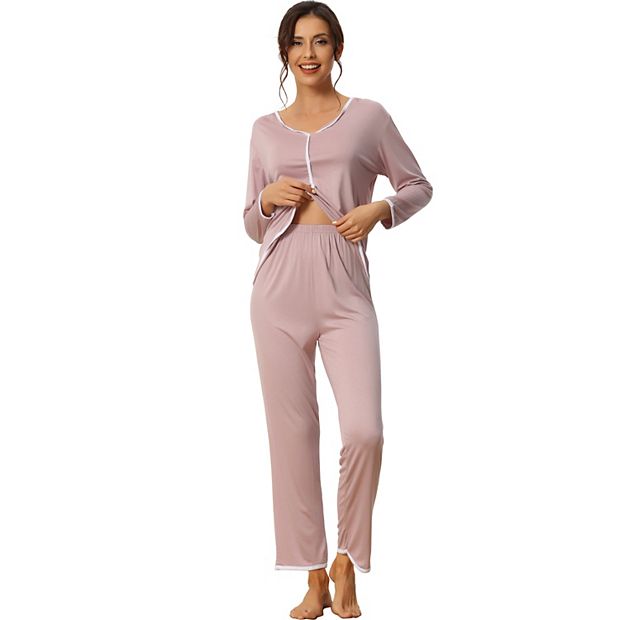 cheibear Womens Sleepwear Pajamas Long Sleeve Pullover Tops with