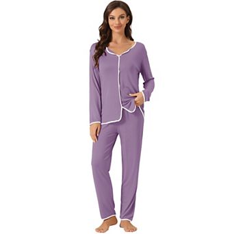 Womens Sleepwear Pajamas Long Sleeve Pullover Tops with Pants Lounge Sets