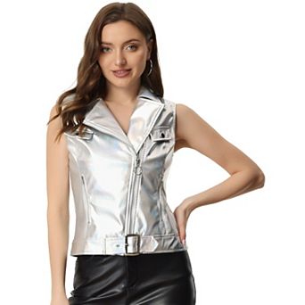 Faux Leather Vest for Women Lapel Sleeveless Moto Motorcycle Biker Jacket