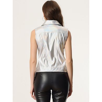 Faux Leather Vest for Women Lapel Sleeveless Moto Motorcycle Biker Jacket