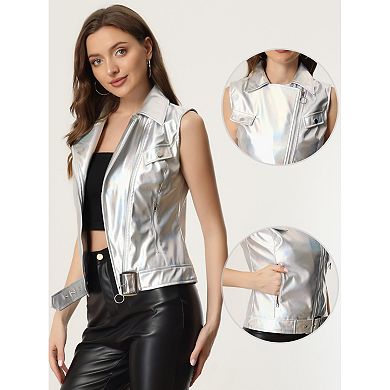 Faux Leather Vest for Women Lapel Sleeveless Moto Motorcycle Biker Jacket