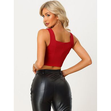 Women's Square Neck Asymmetrical Hem Zip Front Crop Cami Tank Tops