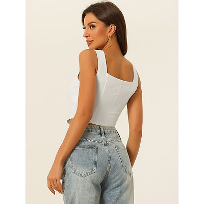 トップス jonnlynx 'tank +cami' size F ETOSELL Women's Square Neck Tank Top Slim Fitted Crop Top Trendy