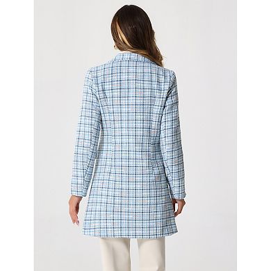 Women's Elegant Plaid Double Breasted Notched Lapel Tweed Blazer Coat