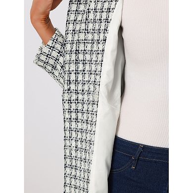 Women's Elegant Plaid Double Breasted Notched Lapel Tweed Blazer Coat