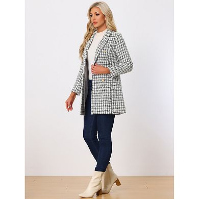 Women's Elegant Plaid Double Breasted Notched Lapel Tweed Blazer Coat