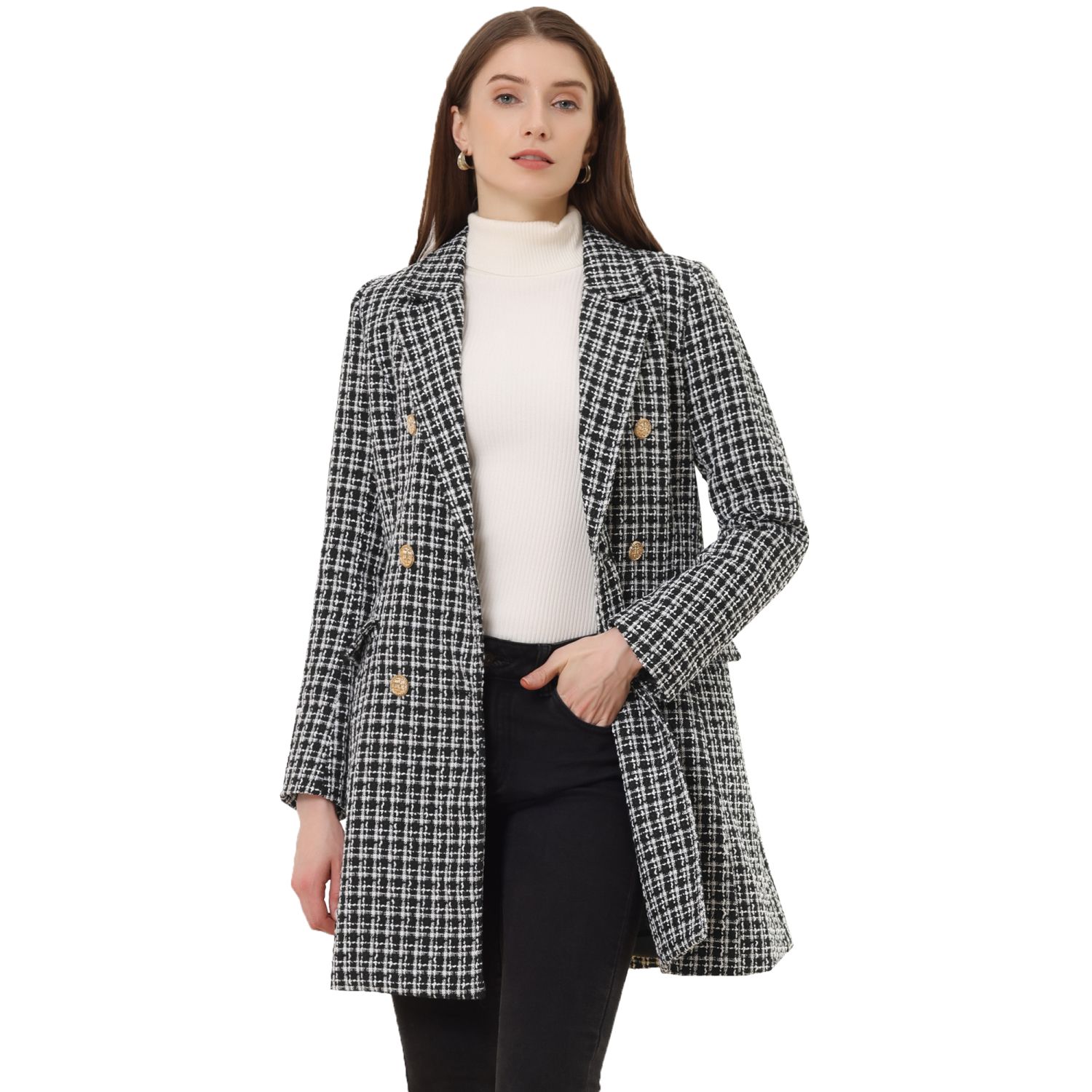 thumbnail image 2 of Womens Blazers Casual Open Front Plaid Double Breasted Lapel Coat | Desertcart 2 of 12