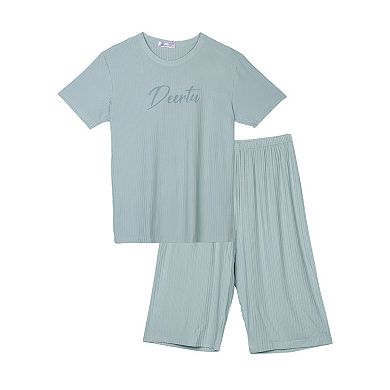 Womens Sleepwear Short Sleeve With Capri Pants Letters Family Pajama Sets