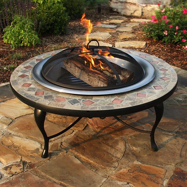 Mosaic Tile Silver Finish Fire Pit, Mosaic Fire Pit Cover