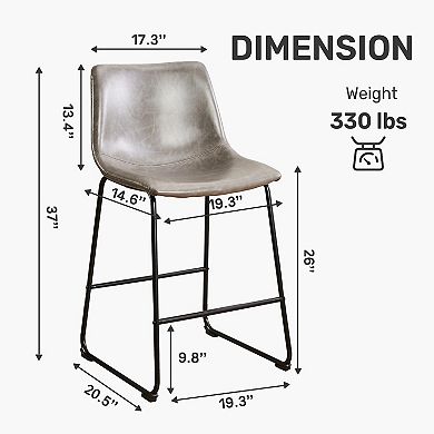 Unikome Faux Leather Height Bar Stools set of 2 with Iron Base