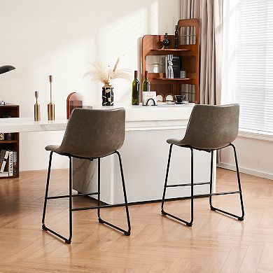 Unikome Faux Leather Height Bar Stools set of 2 with Iron Base