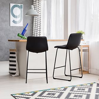 Unikome Faux Leather Height Bar Stools set of 2 with Iron Base