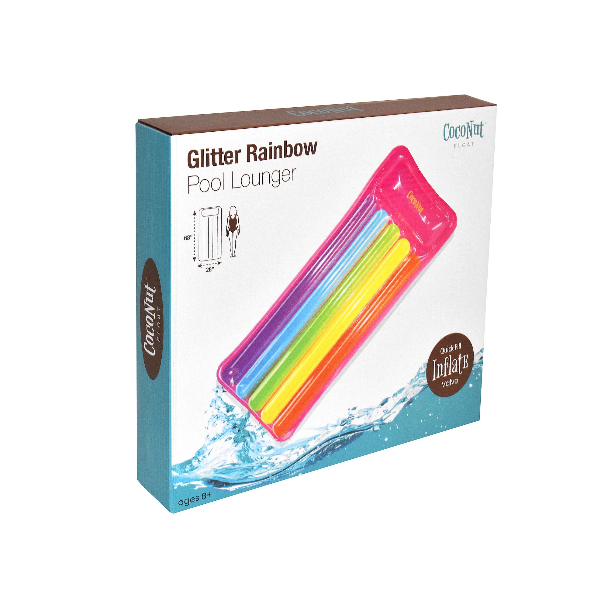 CocoNut Glitter Rainbow Pool Float Lounger, Multi