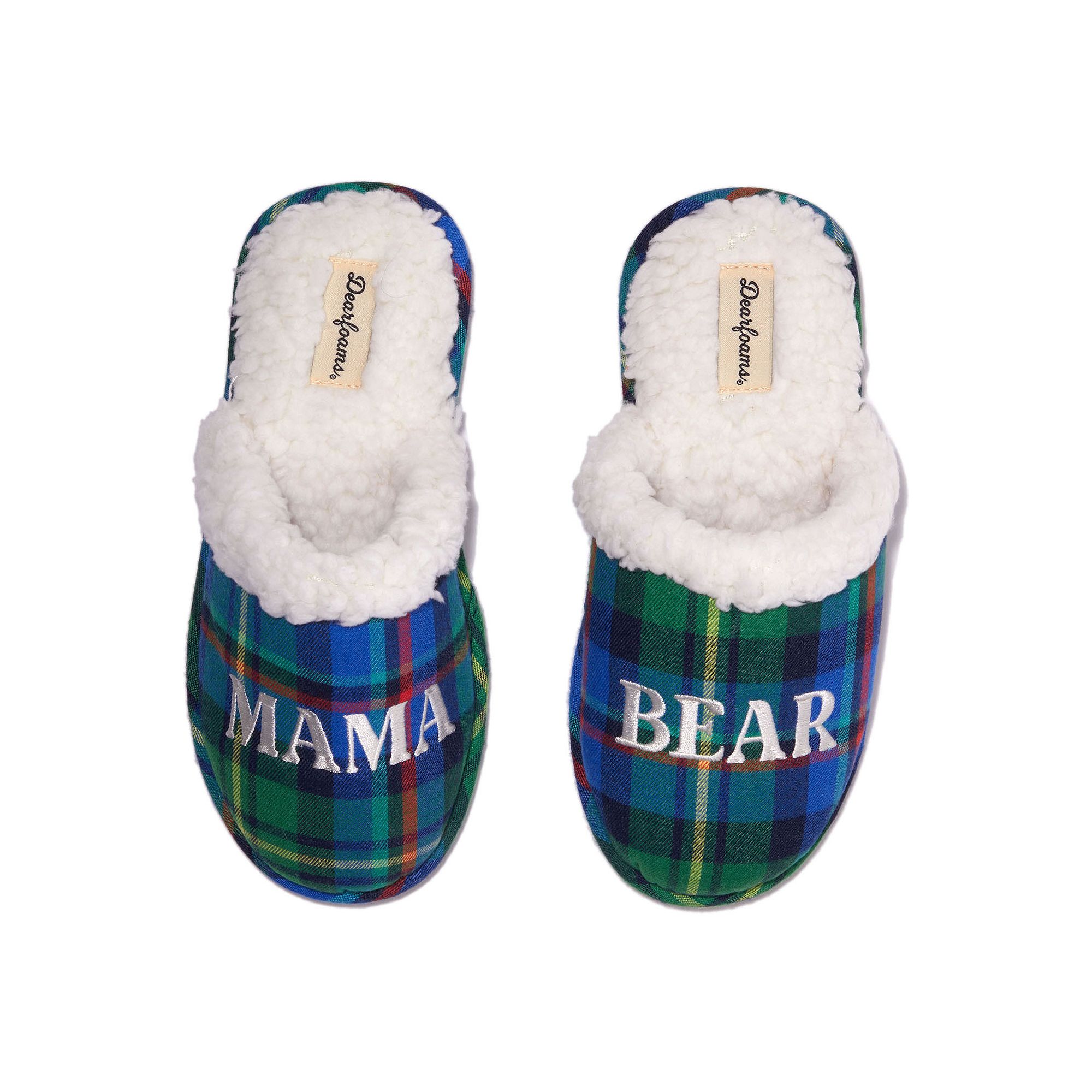 Dearfoams Mama Bear Womens Plaid Scuff Slippers, Size: Small, Blue Plaid
