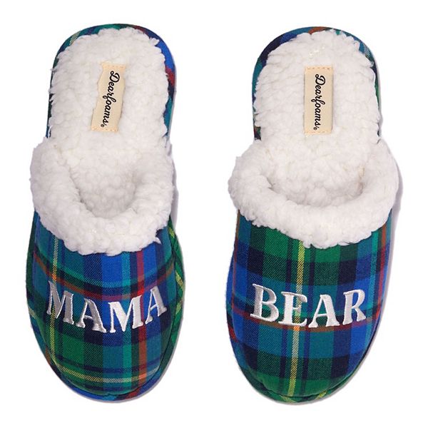 Dearfoams Mama Bear Women's Plaid Scuff Slippers - Navy Plaid (SMALL)