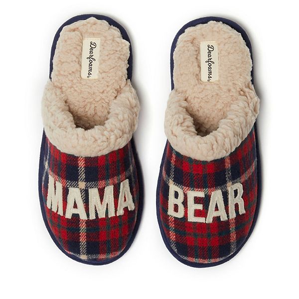 Dearfoams Mama Bear Women's Plaid Scuff Slippers - Peacoat (SMALL)