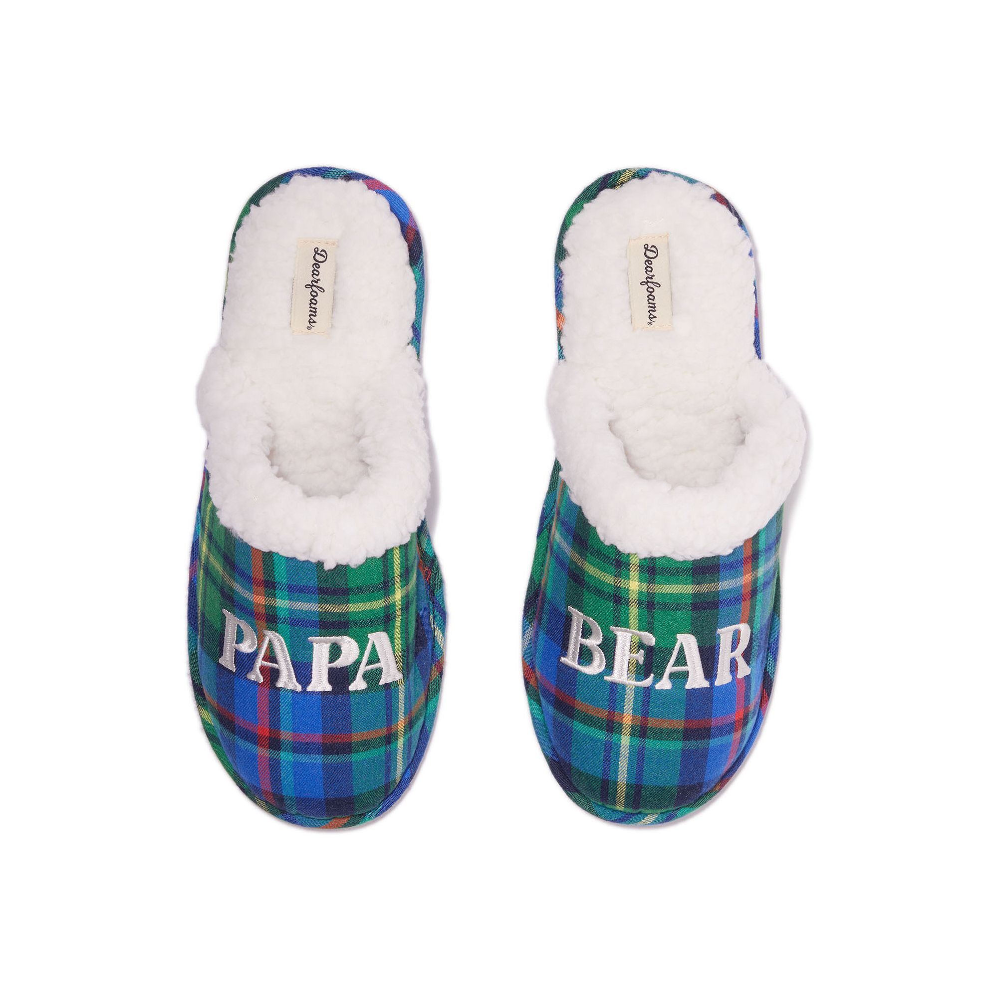 Dearfoams Papa Bear Mens Plaid Scuff Slippers, Size: Small, Blue Plaid